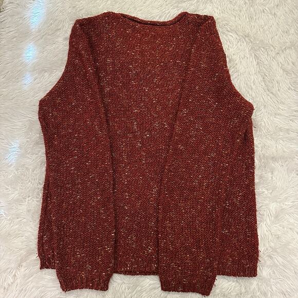 Christopher & Banks Y2K Marled Knit Sweater M Red Acrylic Diamond Cable Trim VTG - Picture 2 of 5